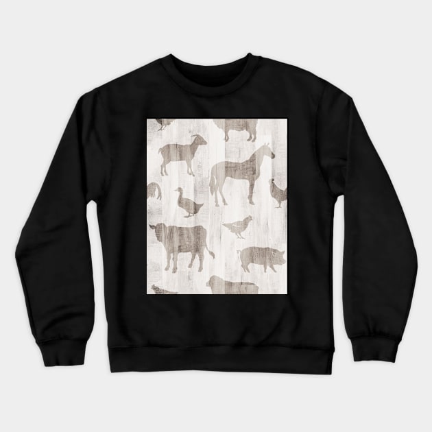 Farm Animals - Light Barn Wood Crewneck Sweatshirt by SugarPineDesign